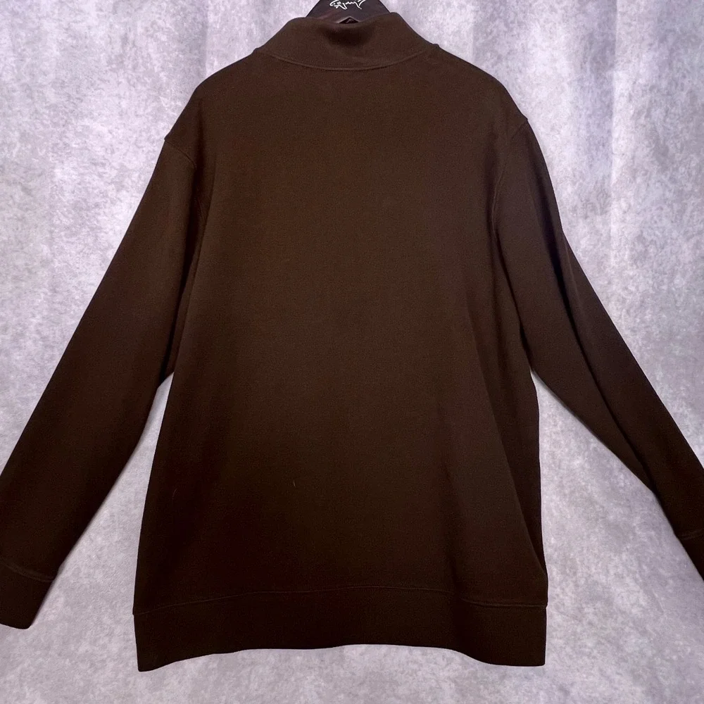 Lands End Quarter Zip Pullover Mens XXL Brown Excellent Corduroy Trim Mock Neck